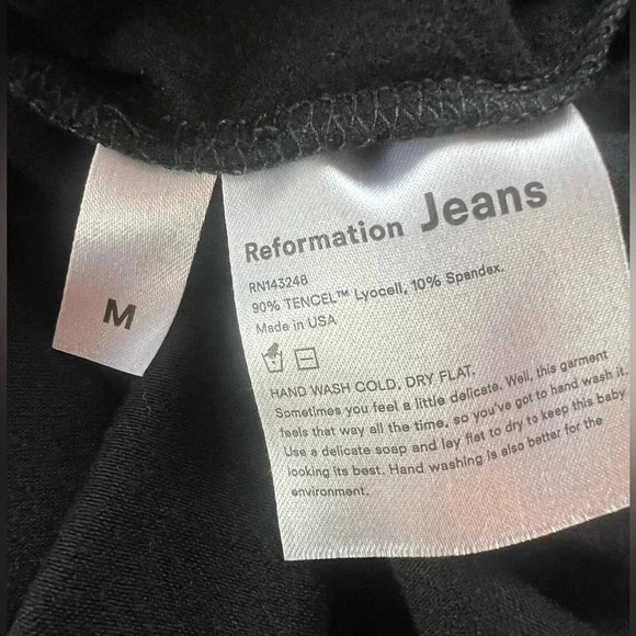 Reformation Jeans Black Scoop Neck Midi Dress Elbow Sleeve Stretch Fit and Flare - Picture 9 of 11